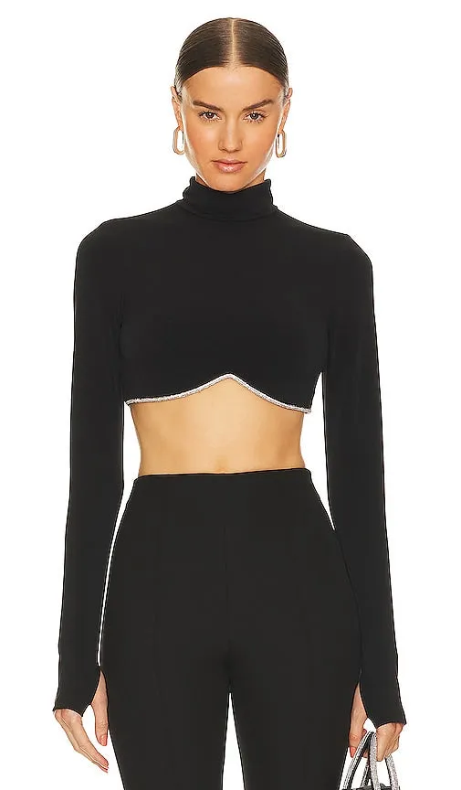 Alice   Olivia Melange Rhinestone Cropped Top in Black