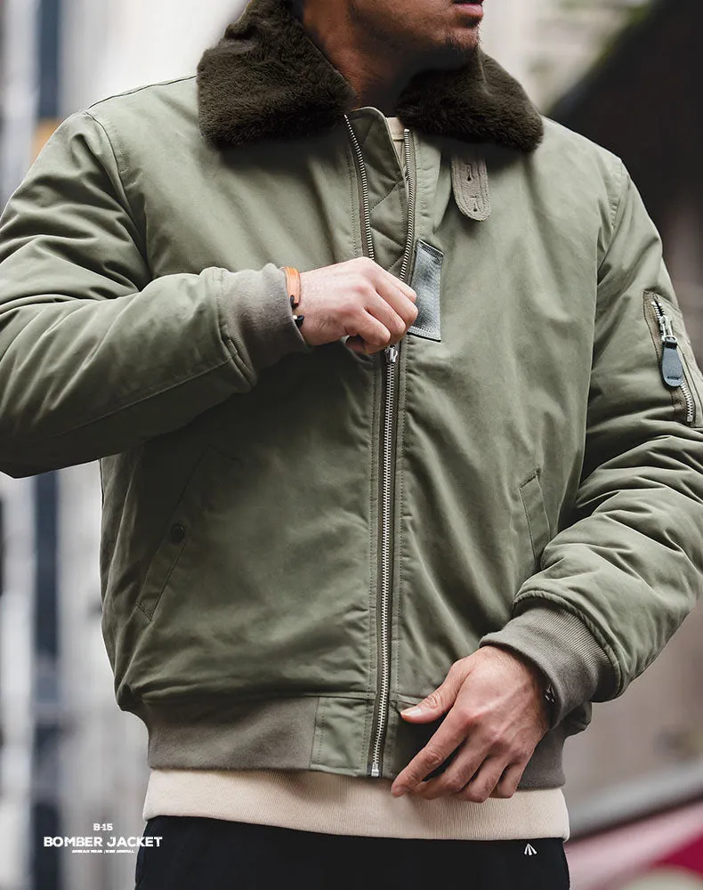 American B15 Bomber Air Force Pilot Fur Collar Men's Jacket