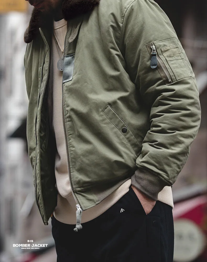 American B15 Bomber Air Force Pilot Fur Collar Men's Jacket