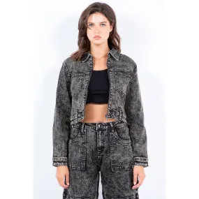 American Bazi Overdyed Bleached Zip Up Cropped Jacket