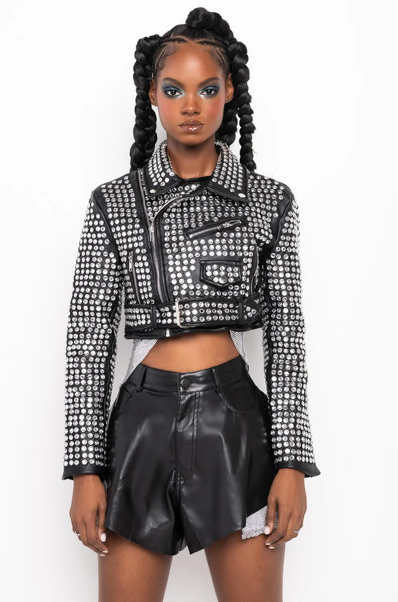AZALEA WANG GAZETTE 3000 STUDS MOTO JACKET IN BLACK