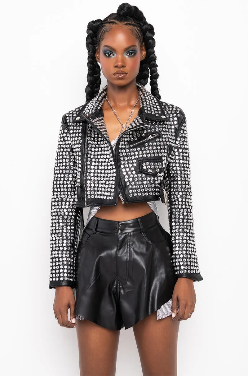 AZALEA WANG GAZETTE 3000 STUDS MOTO JACKET IN BLACK