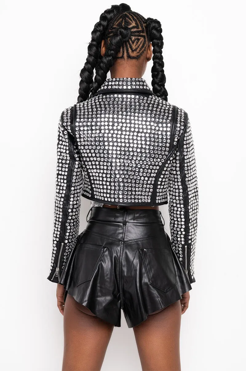 AZALEA WANG GAZETTE 3000 STUDS MOTO JACKET IN BLACK