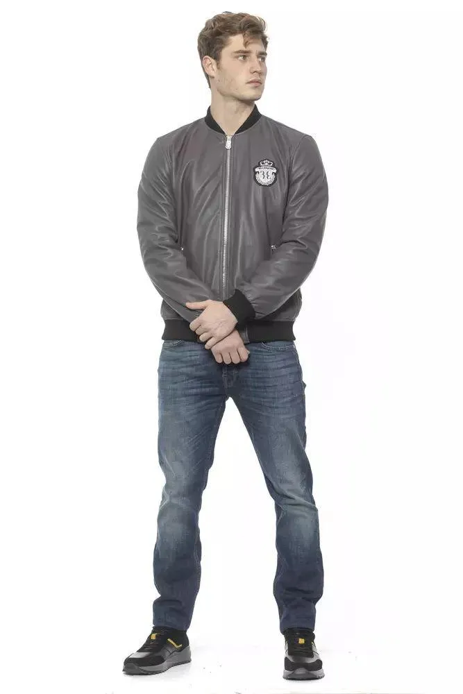 Billionaire Italian Couture Gray Leather Jacket
