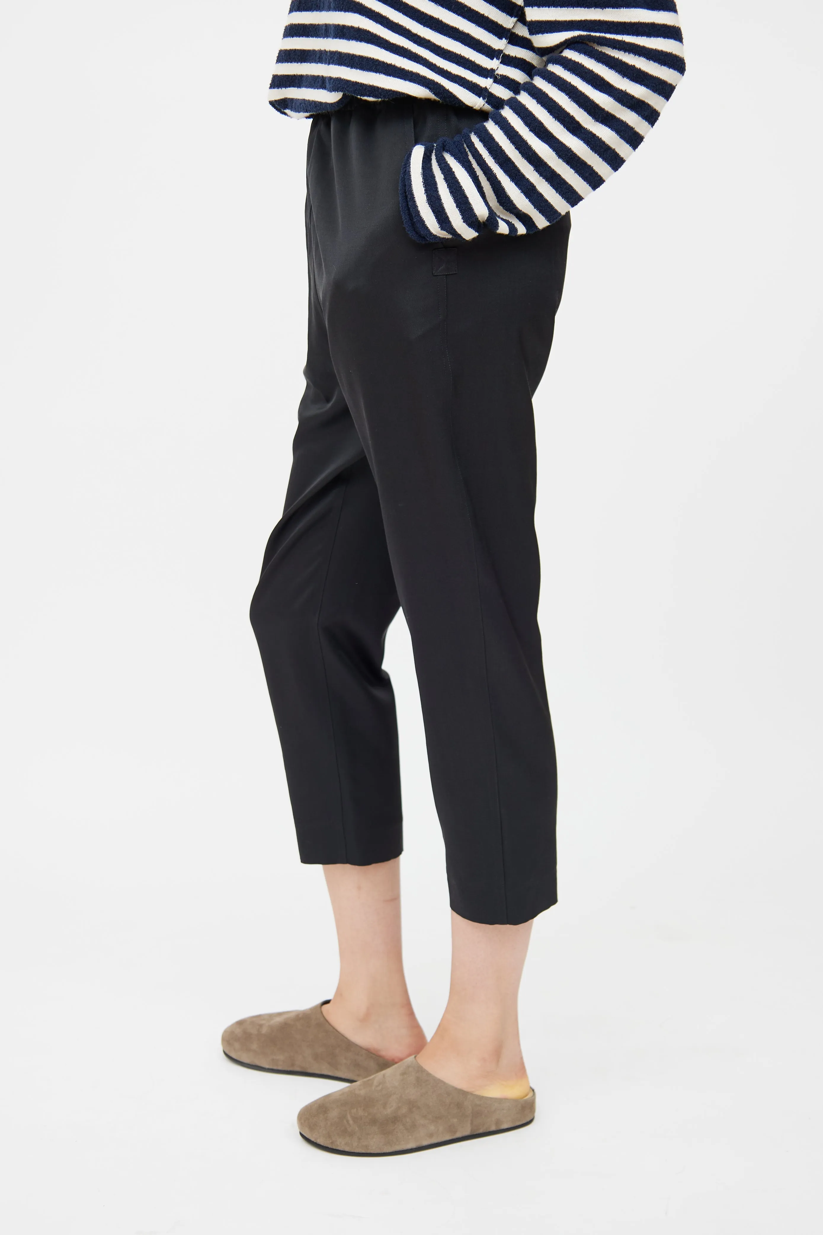 Black Silk Blend Cropped Pant