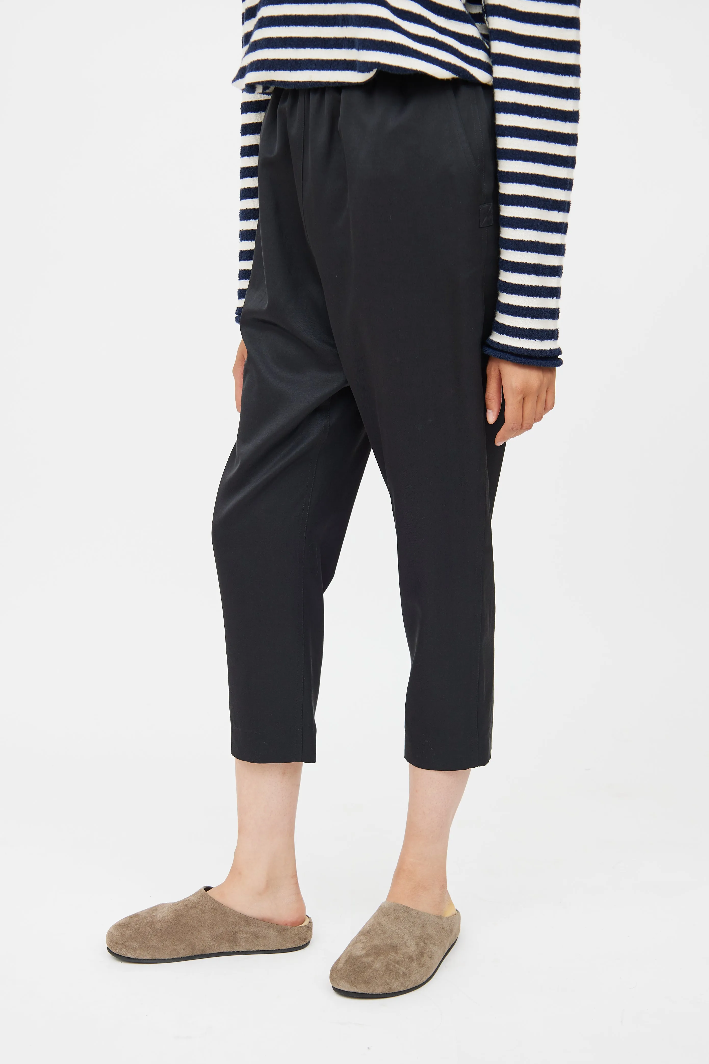 Black Silk Blend Cropped Pant