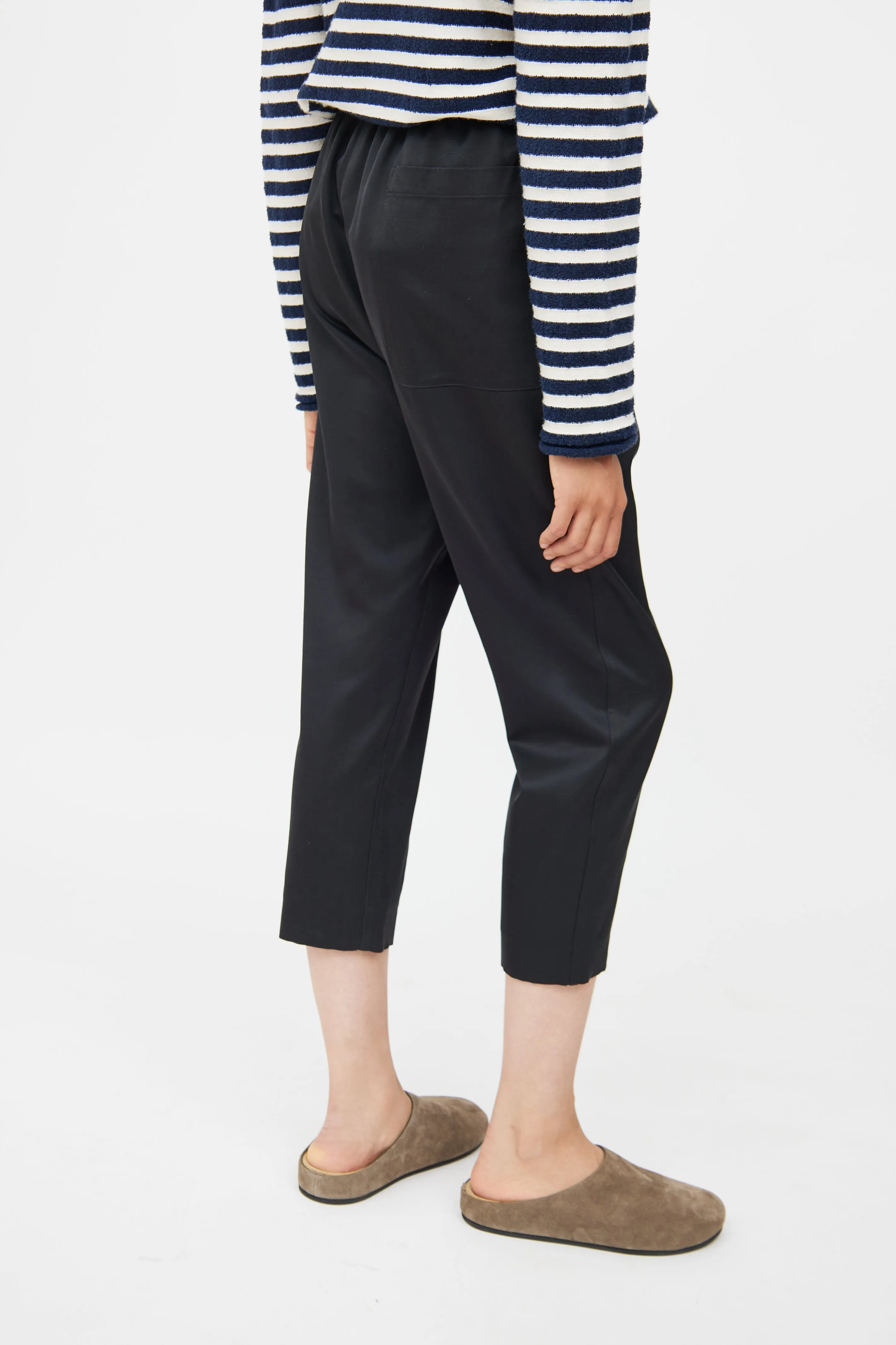 Black Silk Blend Cropped Pant