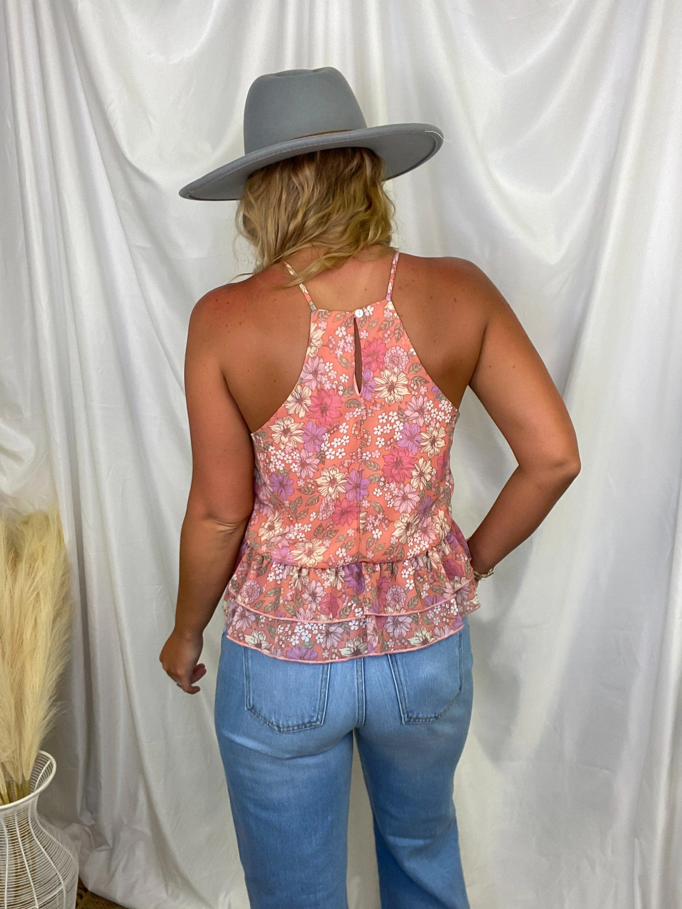 Bold Floral Double Tiered Peplum Top