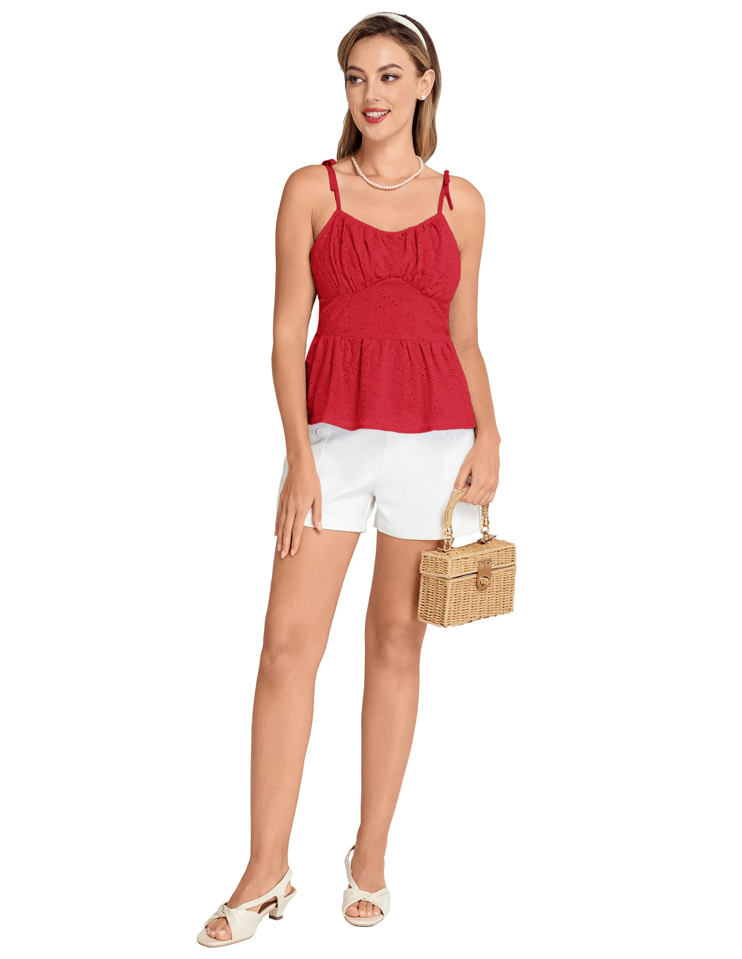 BP Women Vintage Cotton Camisole Spaghetti Straps Peplum Hem Cami-Tops