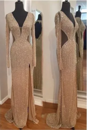 Bridelily 2020 Sequins Long Sleeves Sheath Prom Dresses