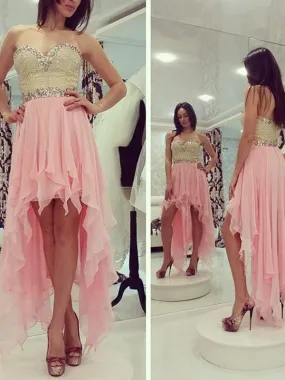 Bridelily A-Line Chiffon Sweetheart Sleeveless Asymmetrical With Beading Dresses
