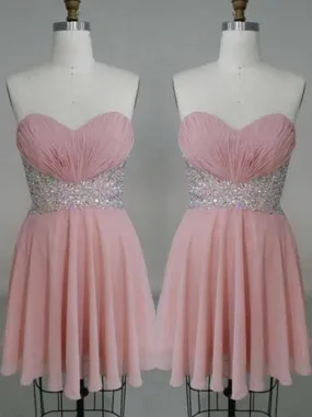 Bridelily A-Line Chiffon Sweetheart Sleeveless Short/Mini With Beading Prom Dresses