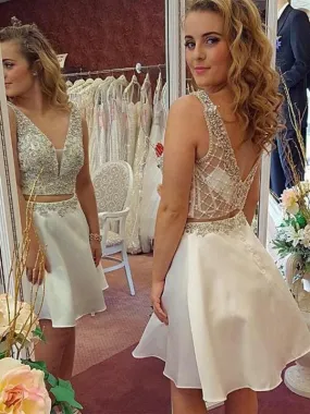Bridelily A-Line Chiffon V-neck Sleeveless Short/Mini With Beading Dresses