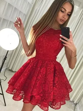 Bridelily A-Line Sleeveless Scoop Lace Short/Mini Dresses