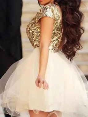 Bridelily A-Line Tulle Scoop Sleeveless Short/Mini With Sequin Dresses
