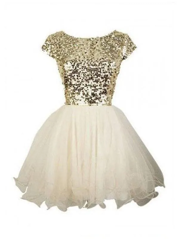 Bridelily A-Line Tulle Scoop Sleeveless Short/Mini With Sequin Dresses