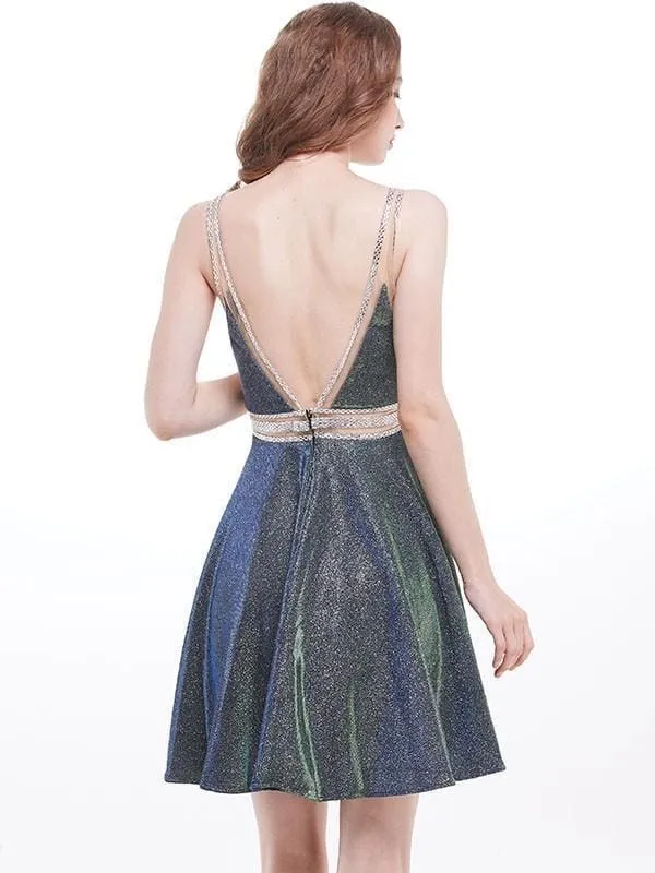 Bridelily A-Line V-neck Sequins With Beading Sleeveless Short/Mini Dresses