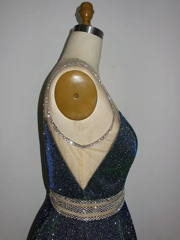 Bridelily A-Line V-neck Sequins With Beading Sleeveless Short/Mini Dresses