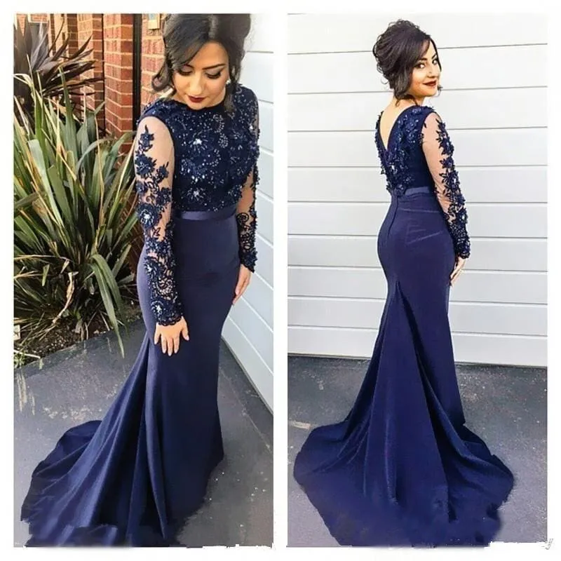 Bridelily Delicate Lace Appliques Beading Prom Dress 2019 Mermaid Long Sleeve BA2728