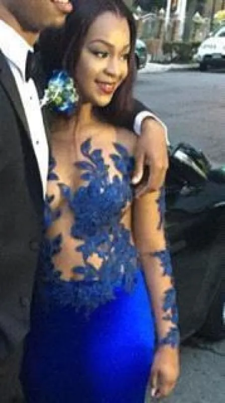 Bridelily Modern Long Sleeve Royal Blue Prom Dresses 2019 Mermaid Woemn's Party Gowns BK0