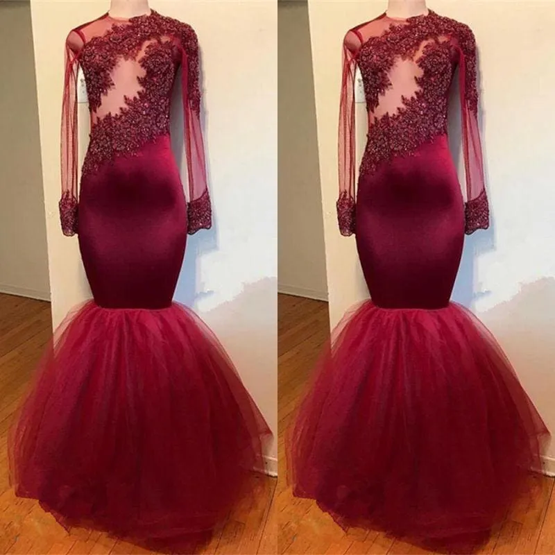 Bridelily Modest Lace Appliques Long Sleeve Prom Dress | Mermaid Prom Dress RM0 BA9195