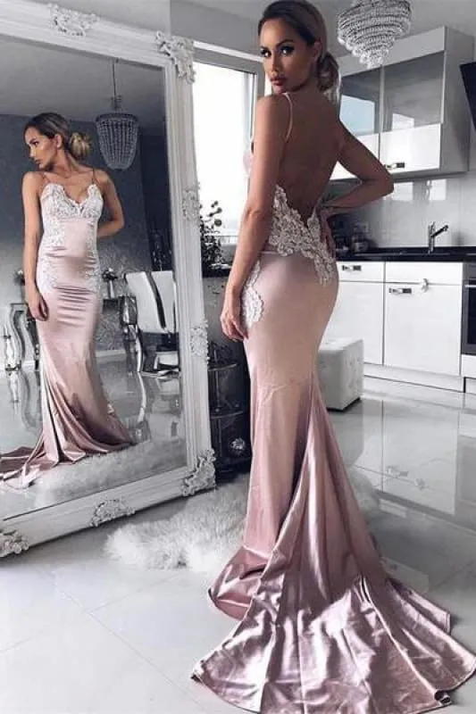 Bridelily V-neck Spaghetti Straps Prom Dress | Mermaid Lace Evening Party Gowns