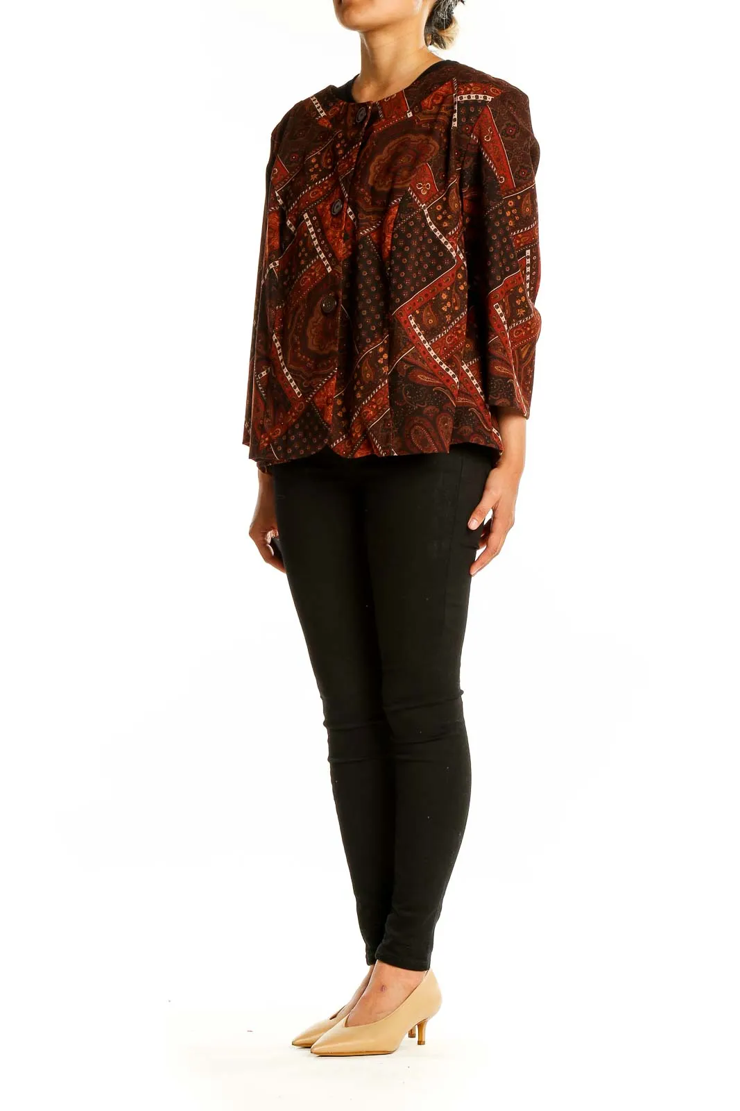 Brown Paisley Print Swing Jacket