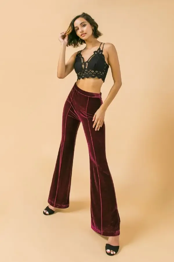 Burgundy high waisted velvet pants