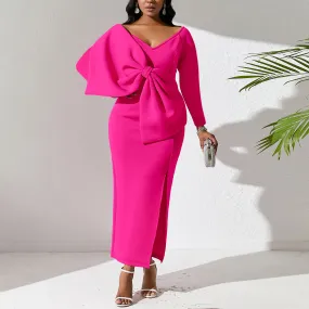 Deep V Bow High Waist Party Dresses Wholesale Womens Clothing N3823111600050