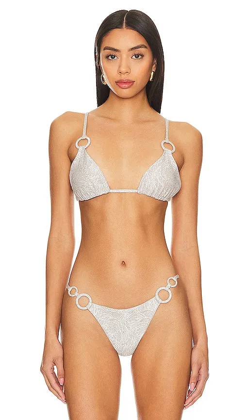 DEVON WINDSOR Amina Bikini Top in Metallic Neutral