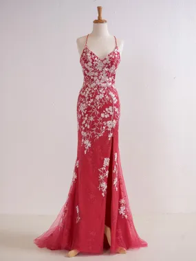 Elizabell | Mermaid V Neck Long Prom Dress with Appliques Beading