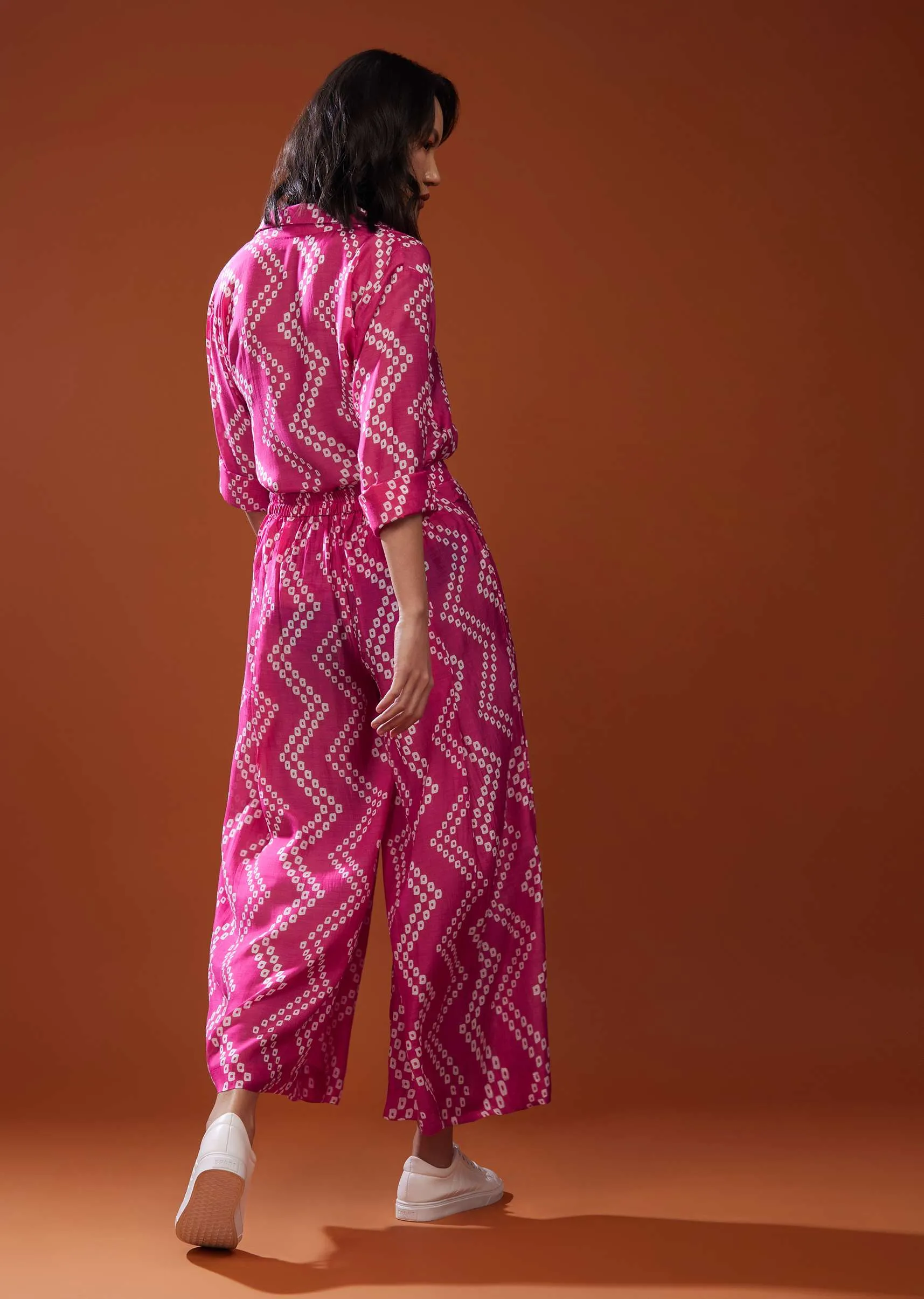 Fuschia Pink Printed Co-ord Set In Muslin