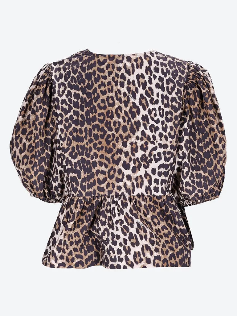 Ganni leopard Printed cotton poplin peplum blouse