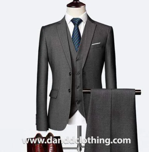 Gray 3 Piece 100% Wool Suits For Men