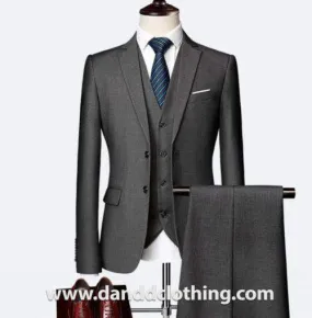 Gray 3 Piece 100% Wool Suits For Men