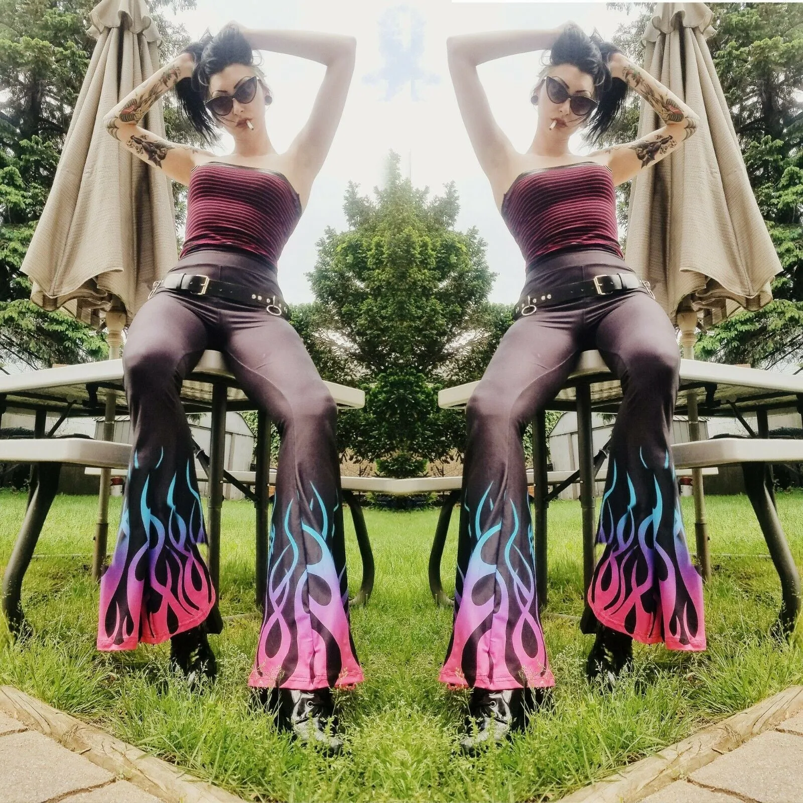 Hellz Bellz Pastel Goth On Fire Bell Bottom Flares