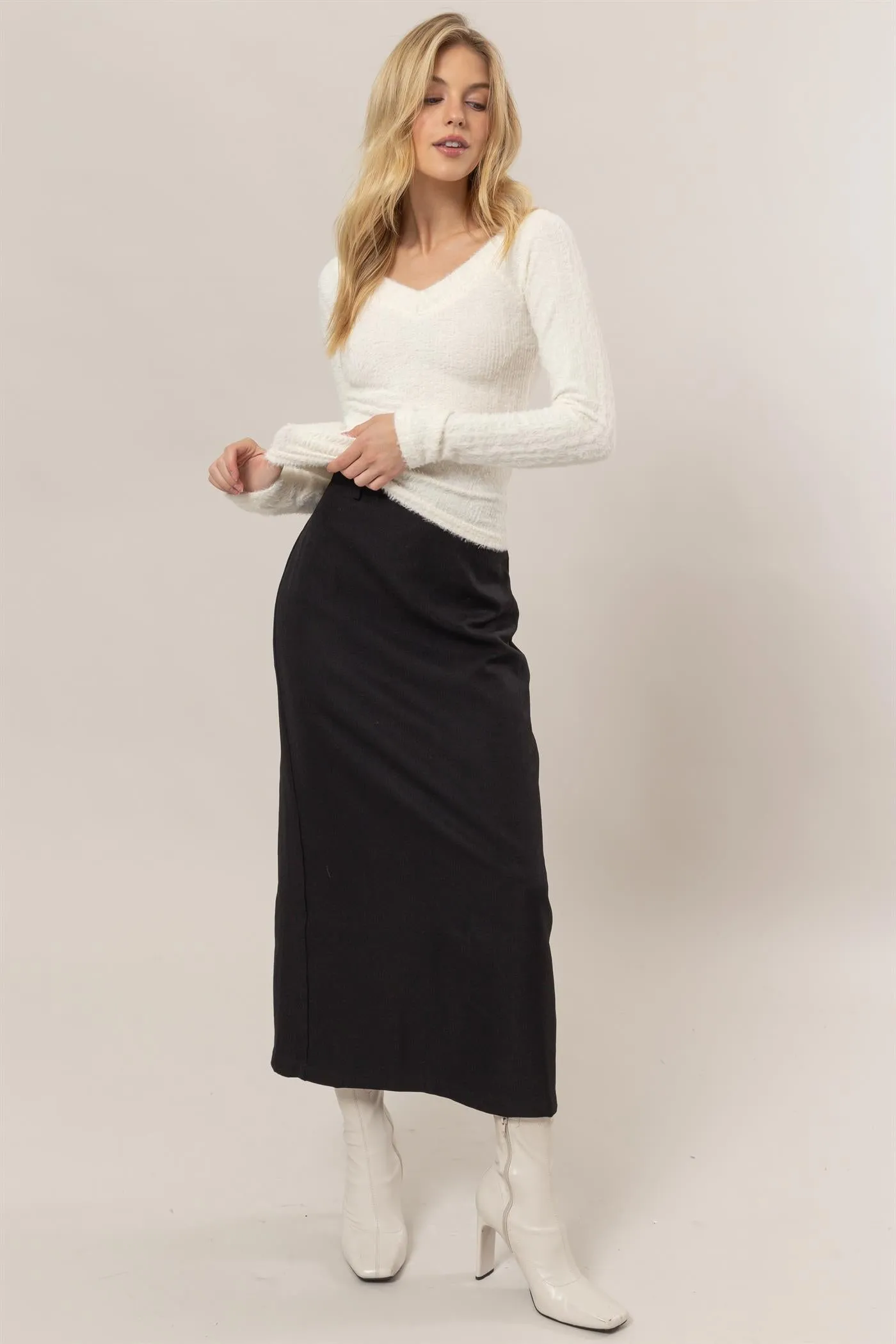 HF25A955-Fuzzy Knit Off-Shoulder Top