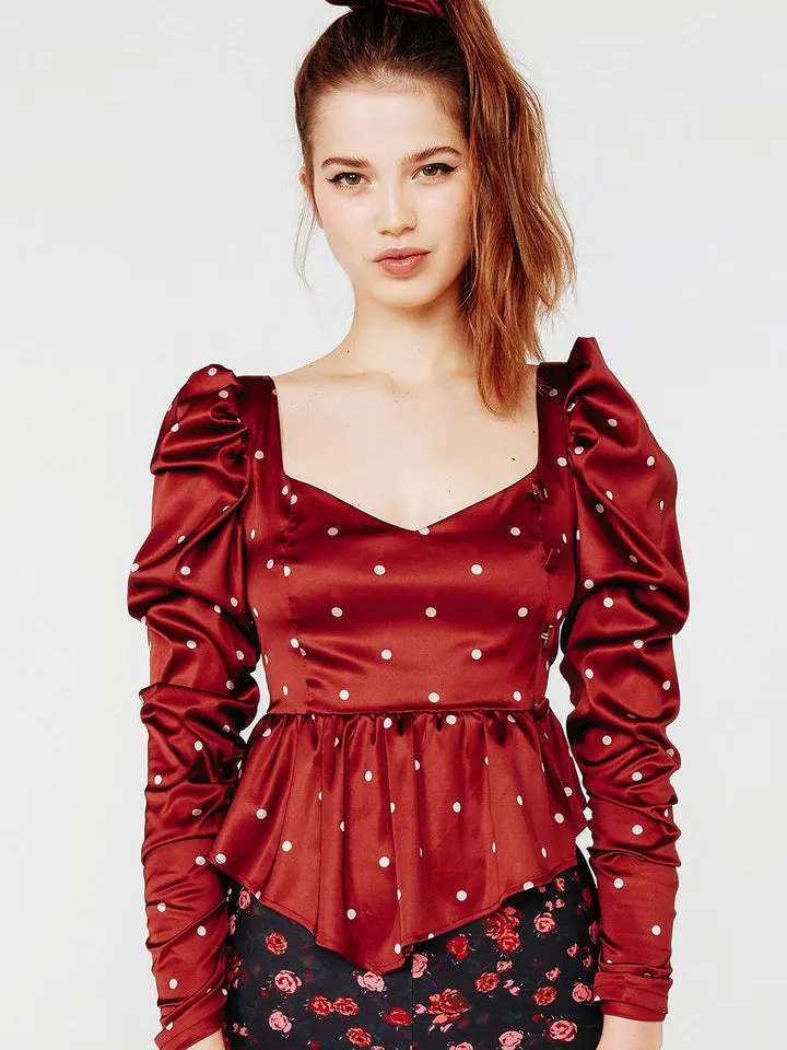LABELLE PEPLUM BLOUSE GARNET