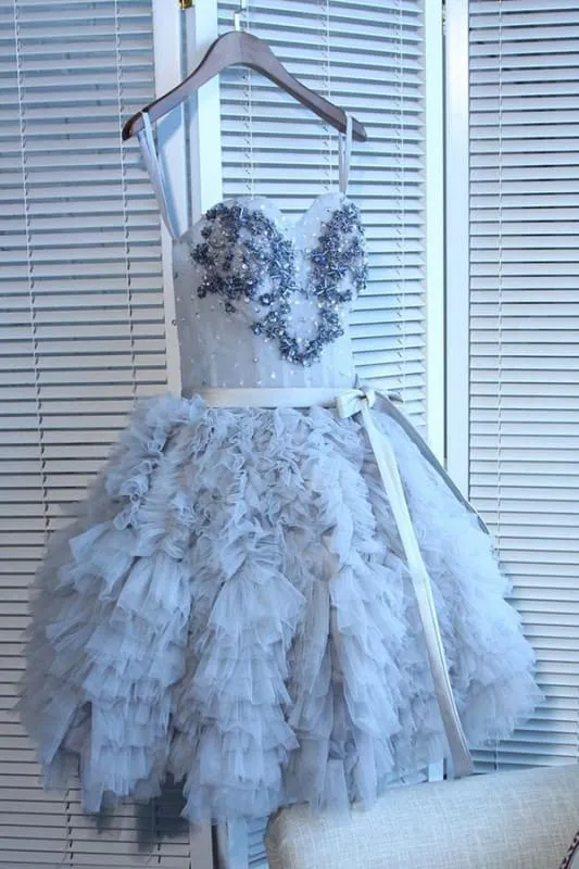 Lavender Sweetheart Beading Short Homecoming with Ruffles Unique Tulle Dress