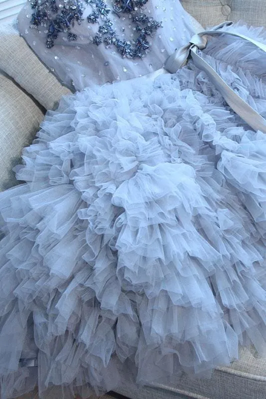 Lavender Sweetheart Beading Short Homecoming with Ruffles Unique Tulle Dress