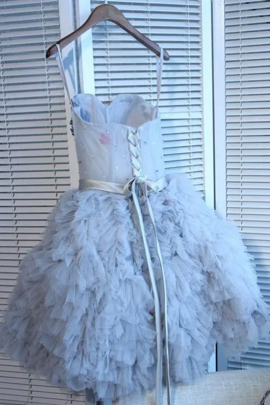 Lavender Sweetheart Beading Short Homecoming with Ruffles Unique Tulle Dress