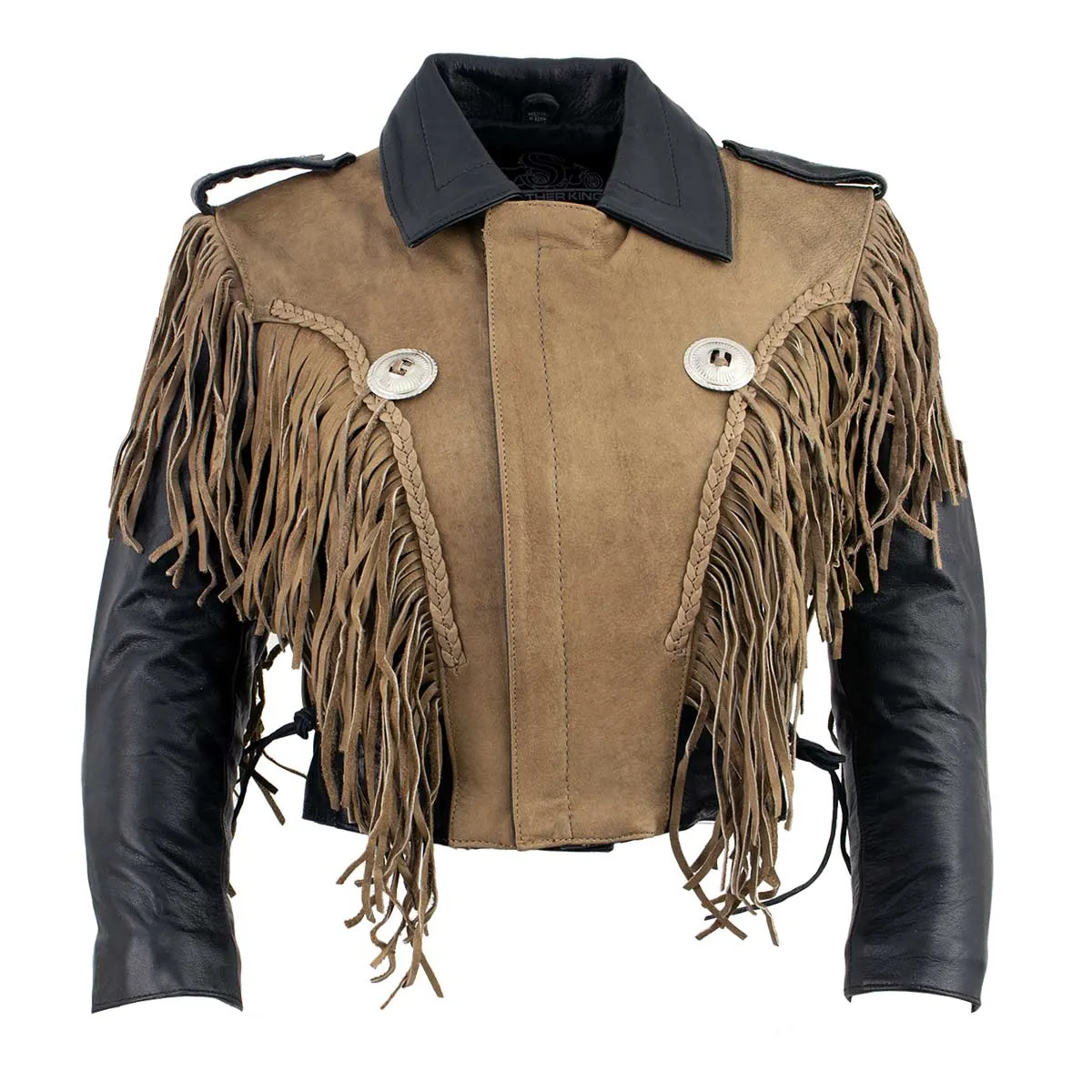 Leather King SH2015 Ladies Fringed Cropped Two Tone Jacket with Braiding Detail