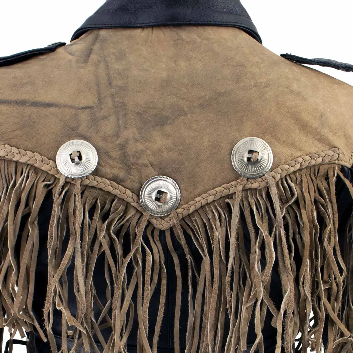 Leather King SH2015 Ladies Fringed Cropped Two Tone Jacket with Braiding Detail