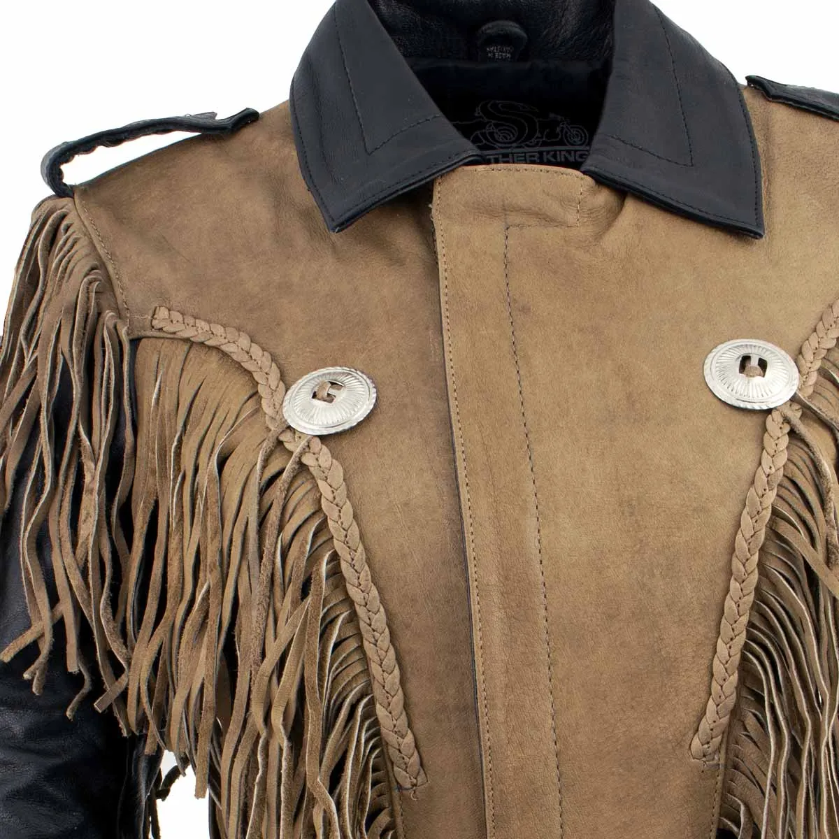 Leather King SH2015 Ladies Fringed Cropped Two Tone Jacket with Braiding Detail