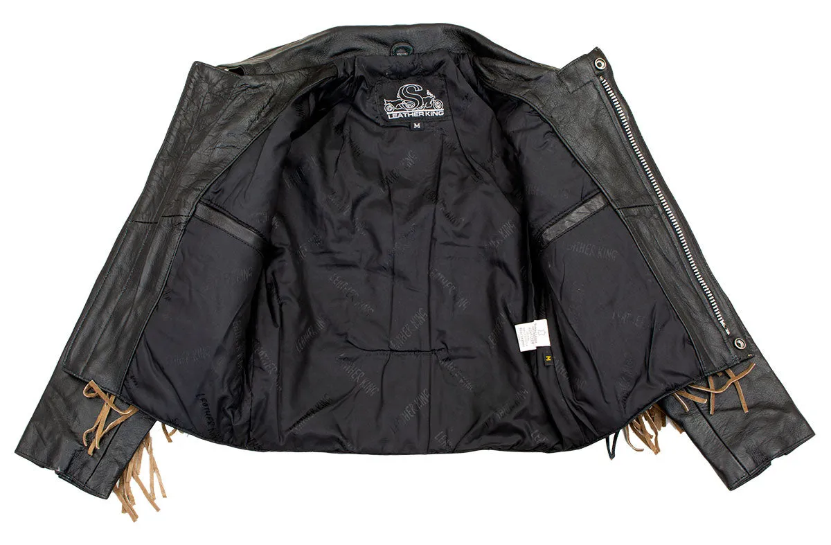 Leather King SH2015 Ladies Fringed Cropped Two Tone Jacket with Braiding Detail