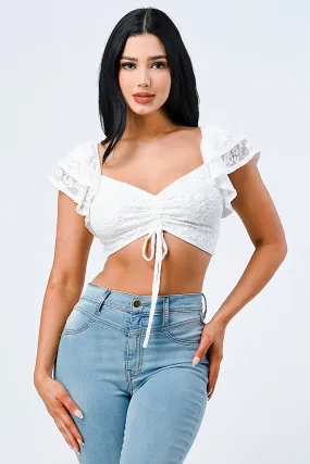 LUX LACE KNOT DOUBLE RUFFLED CROP TOP
