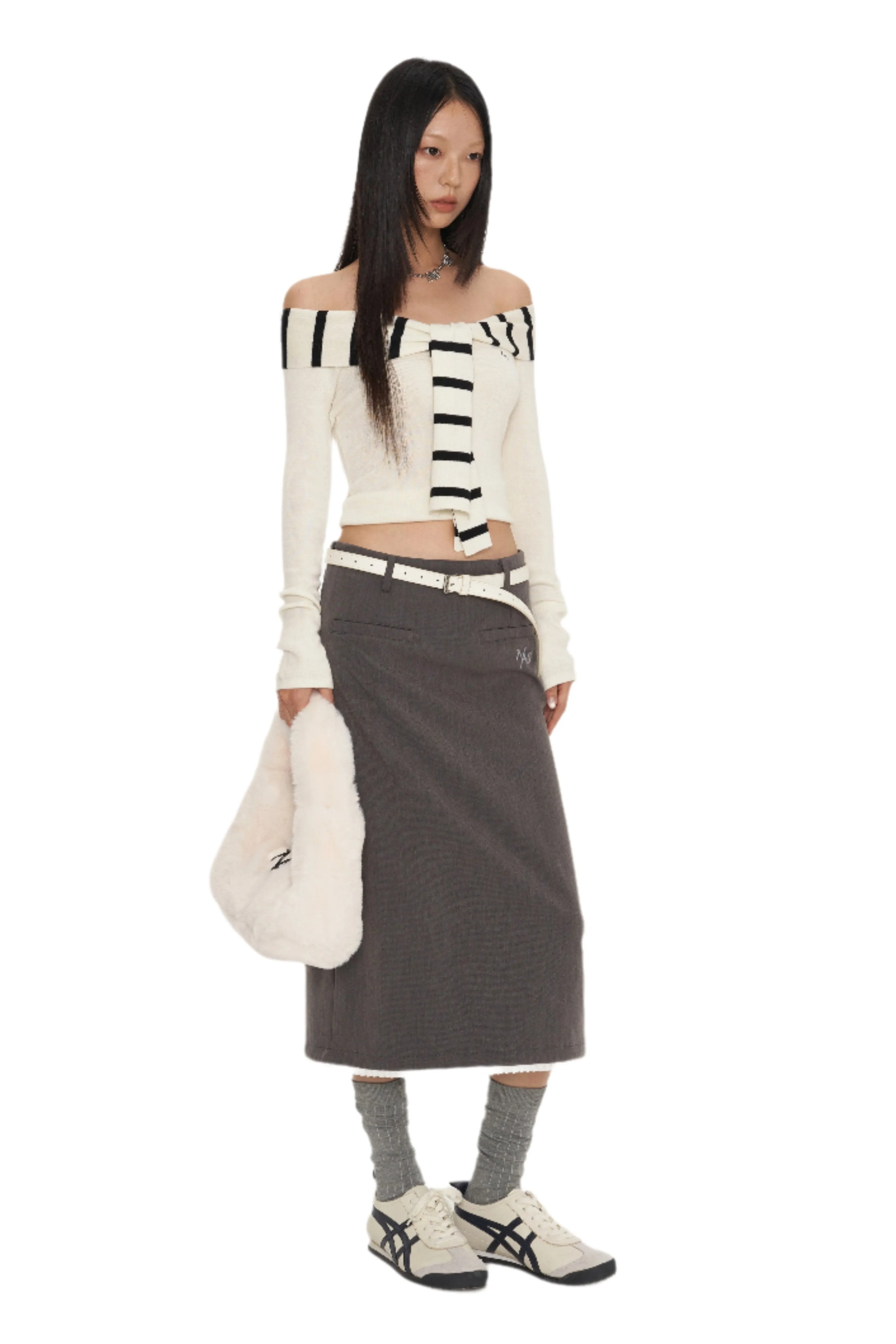 Off-Shoulder Knitwear White