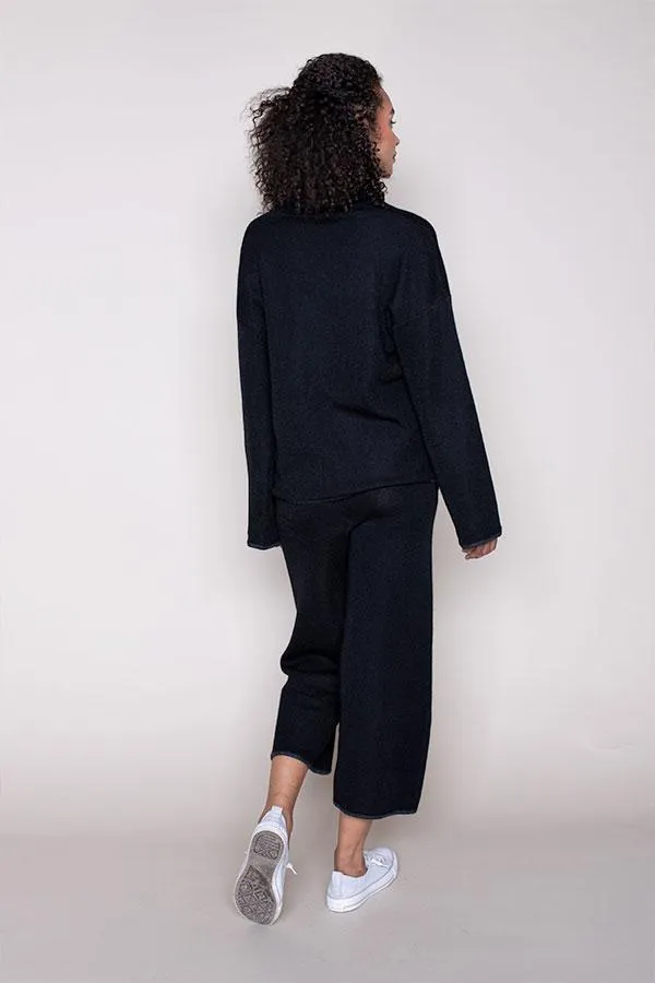 Olivia Crop Knit Pants in Black