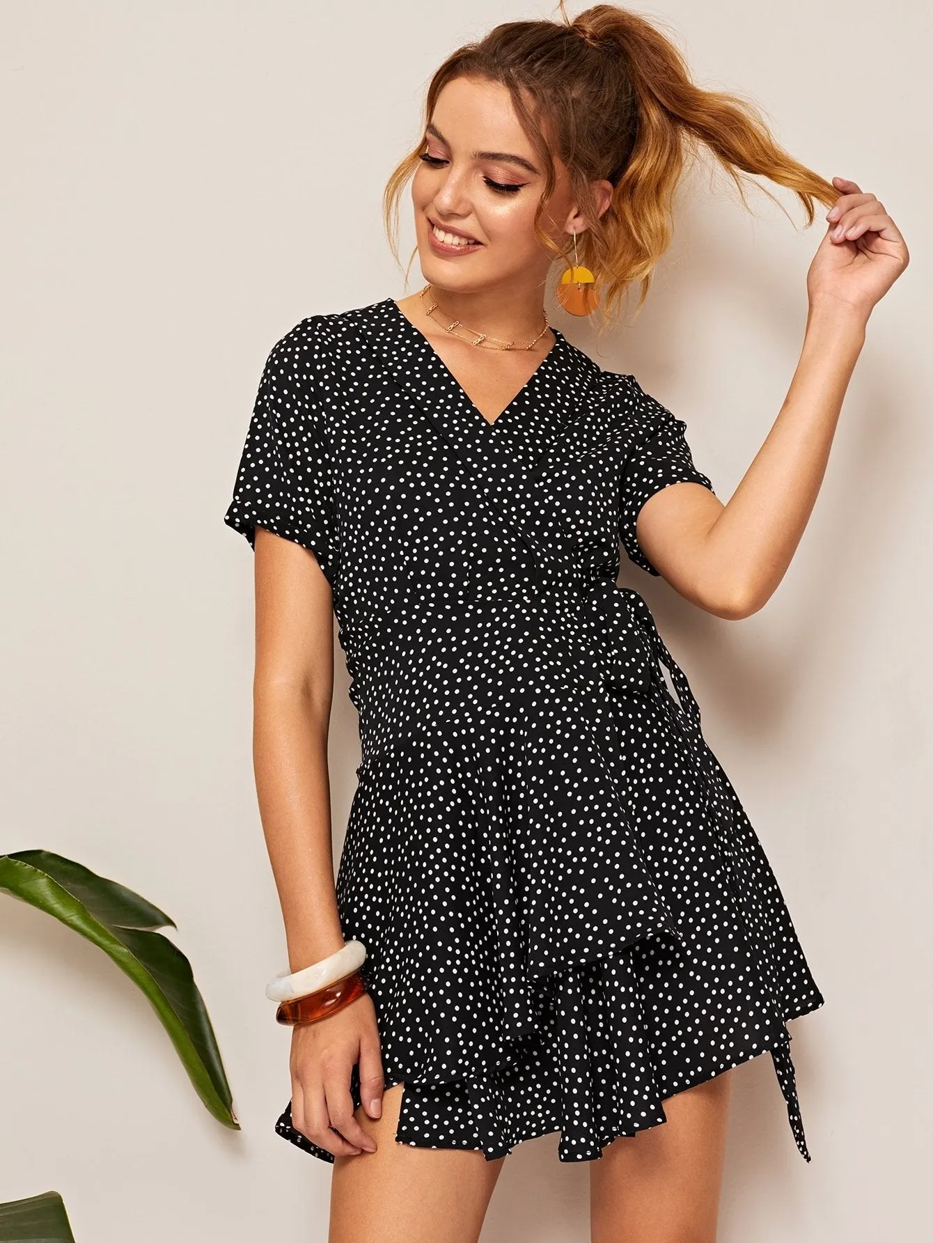 Polka Dot Knot Wrap Dress