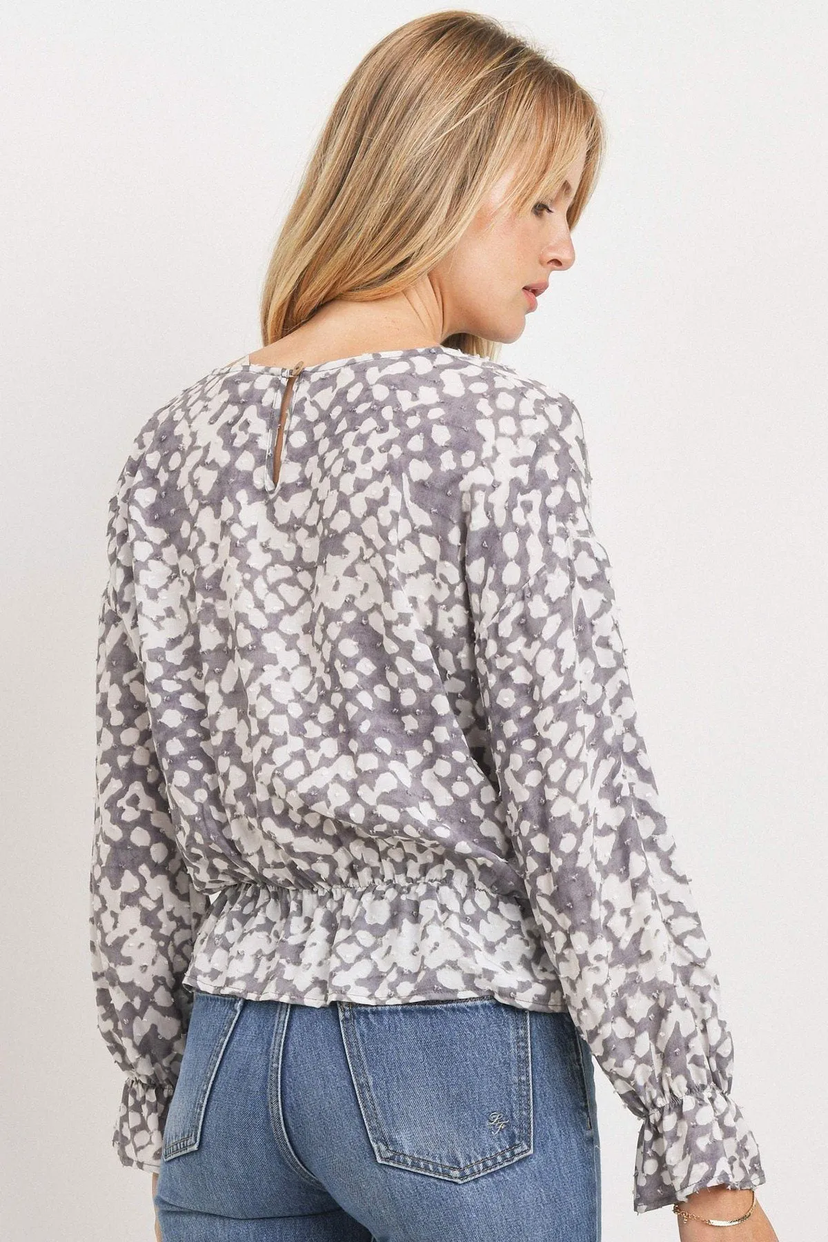 Printed Waist Drop Long Sleeve Top
